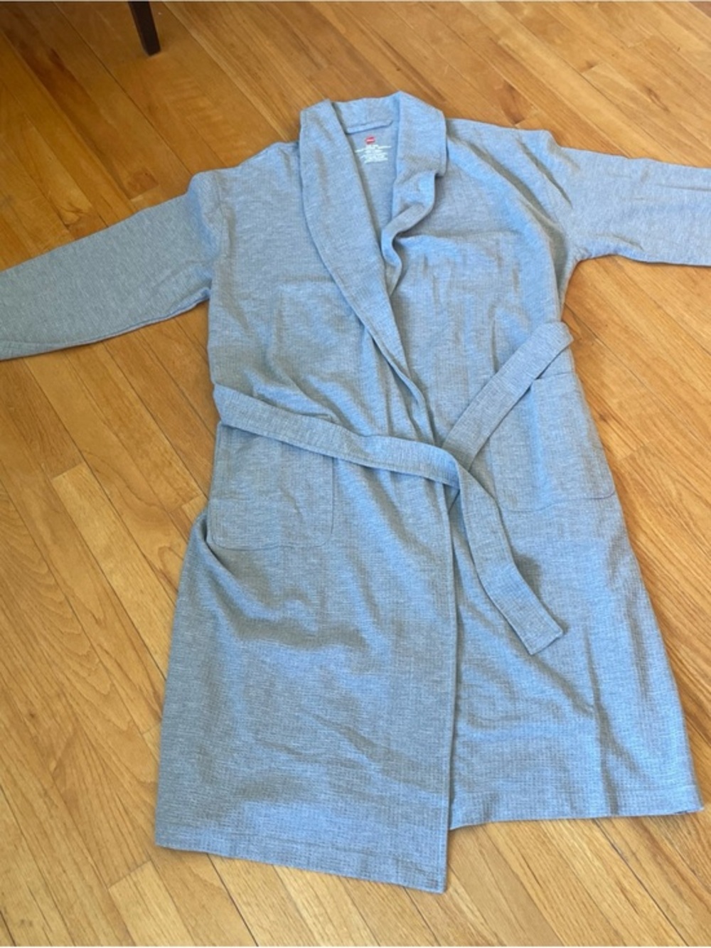 Hanes Light Gray Waffle-Knit Robe Cardigan